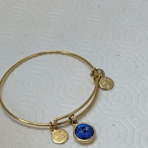 Alex and Ani Gold September Blue Zircon Birthstone Charm Bangle Bracelet 7.5"